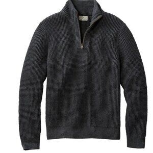 LLBean Men's Organic Cotton Waffle Sweater, Quarter Zip GRAY